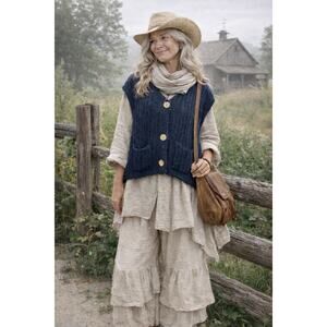 Keomud Navy Chunky Cable Knit Sweater Vest Women’s XL NWT | Lagenlook Layering